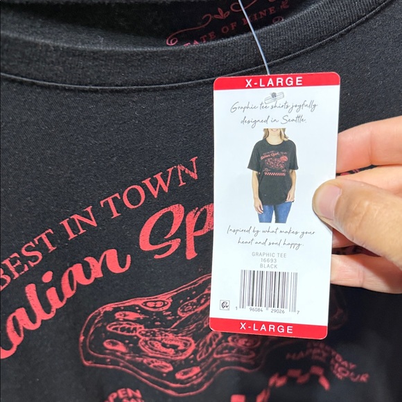 Black Graphic T-Shirt with Red Pizza Design stare of kind xl - Picture 2 of 4